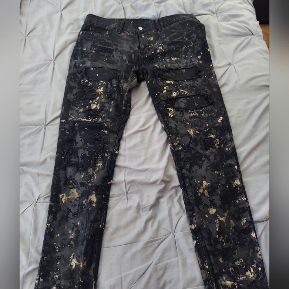 MNML Black and Gold Slim Straight Jeans